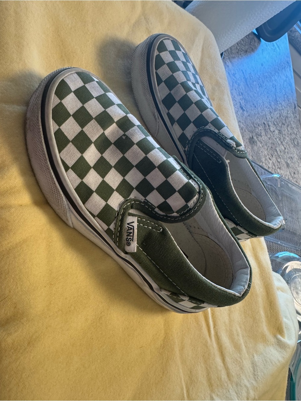 Vans Kids Slip-On Checkerboard Sneakers in Green and White